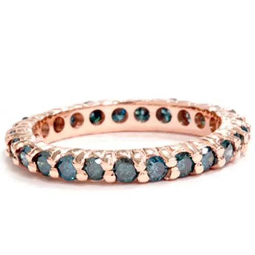 1 1/2ct Prong Blue Diamond Eternity Ring 14K Rose Gold