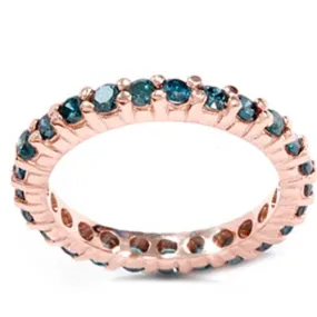 1 1/2ct Prong Blue Diamond Eternity Ring 14K Rose Gold