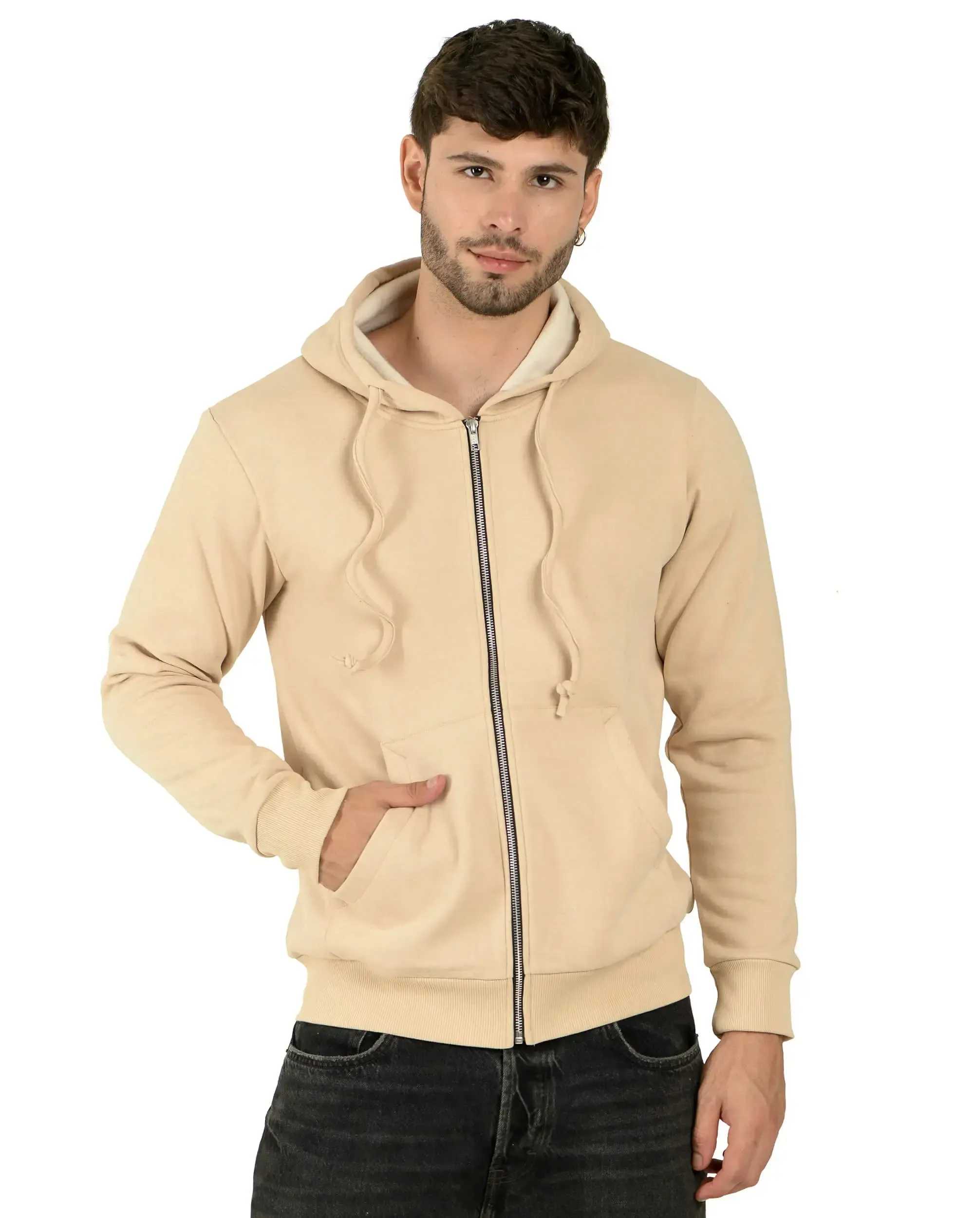 100% Recycled Zipper Hooded Jackets (Beige)