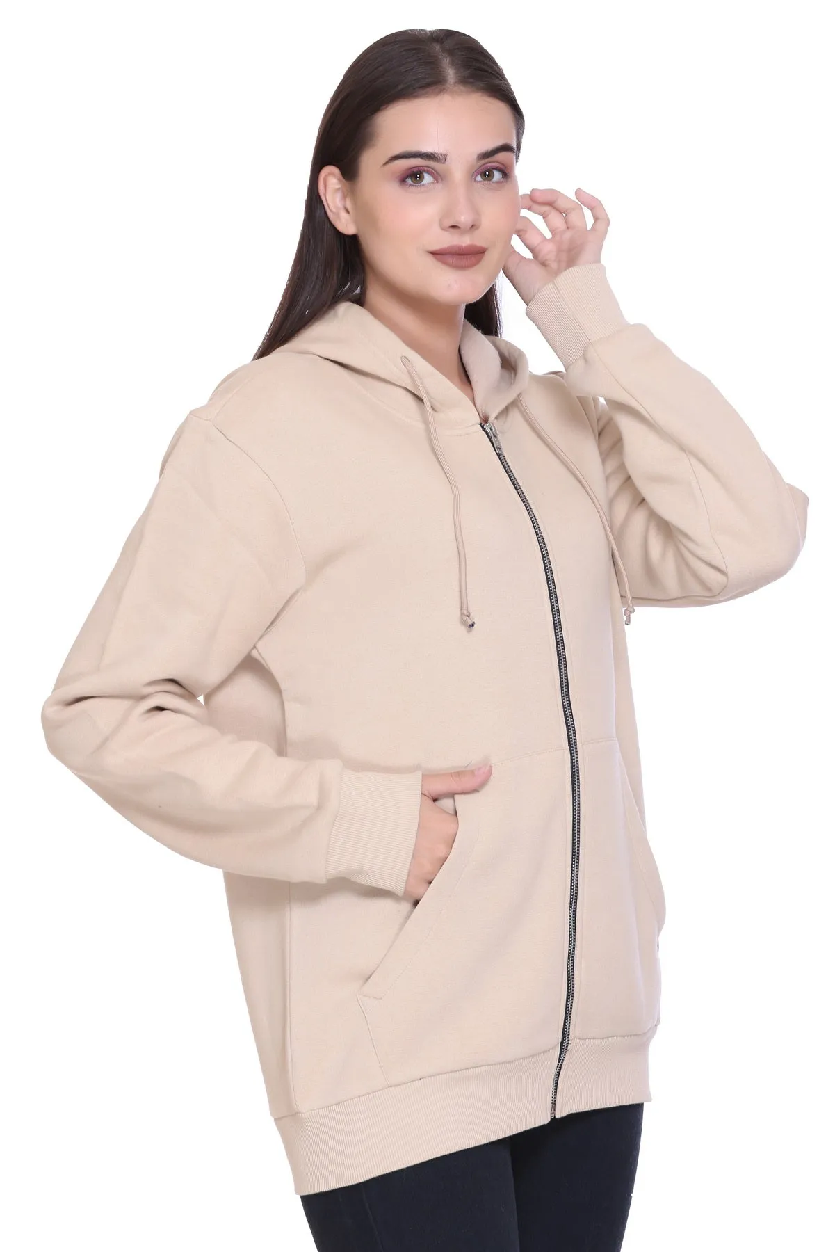 100% Recycled Zipper Hooded Jackets (Beige)