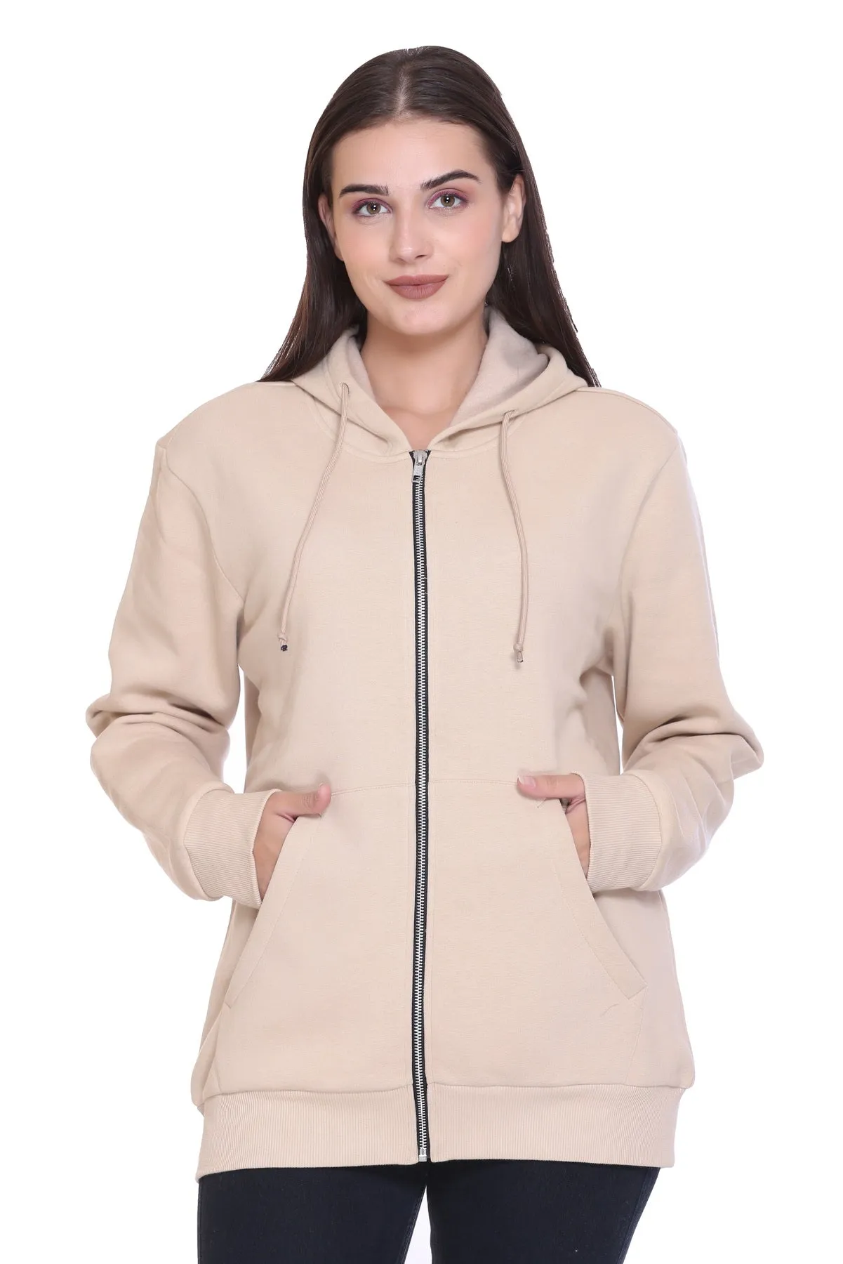 100% Recycled Zipper Hooded Jackets (Beige)