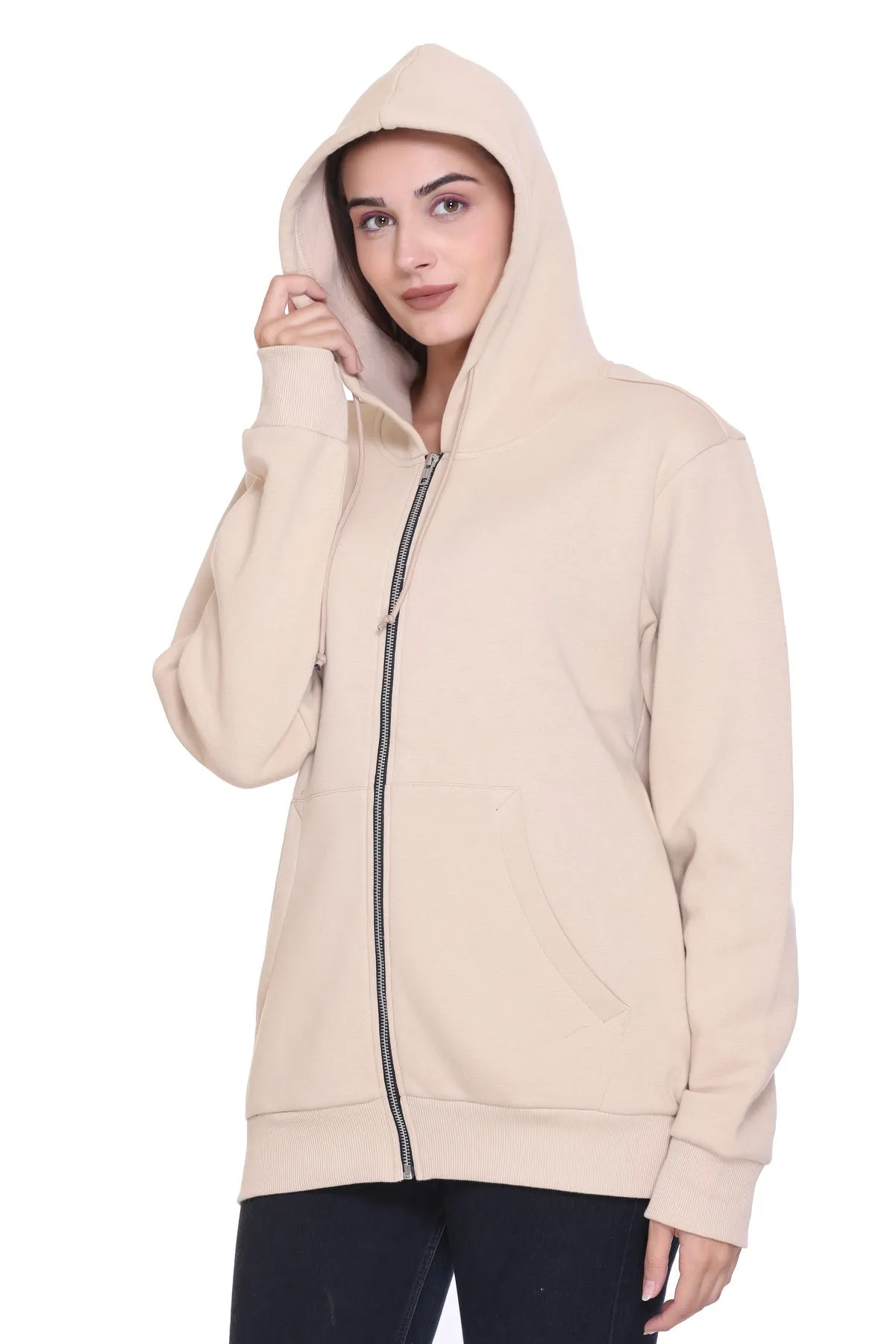 100% Recycled Zipper Hooded Jackets (Beige)