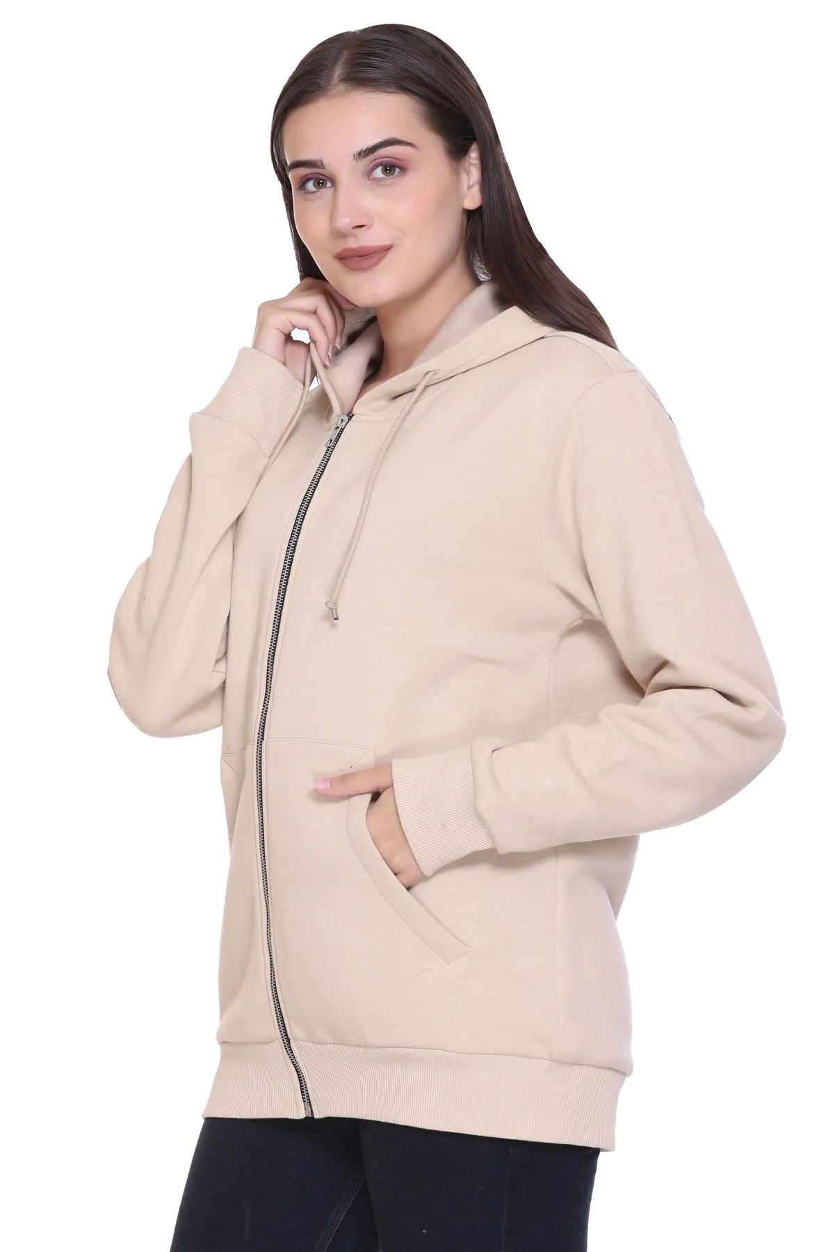 100% Recycled Zipper Hooded Jackets (Beige)