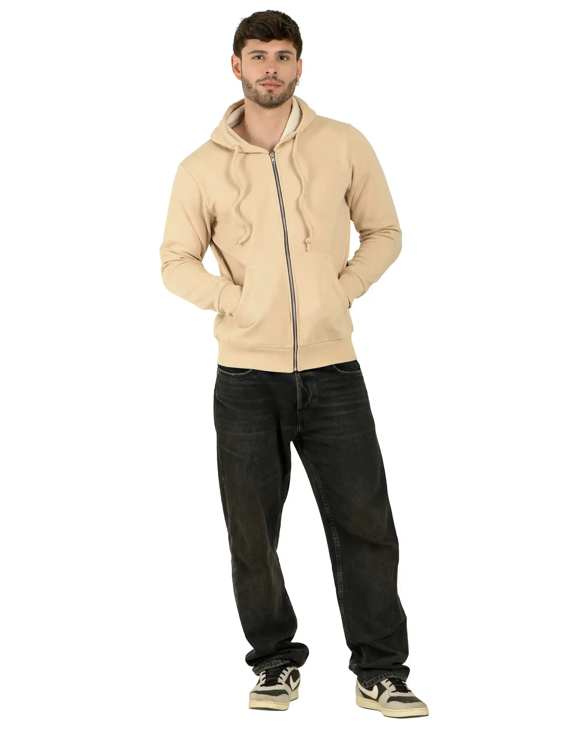 100% Recycled Zipper Hooded Jackets (Beige)