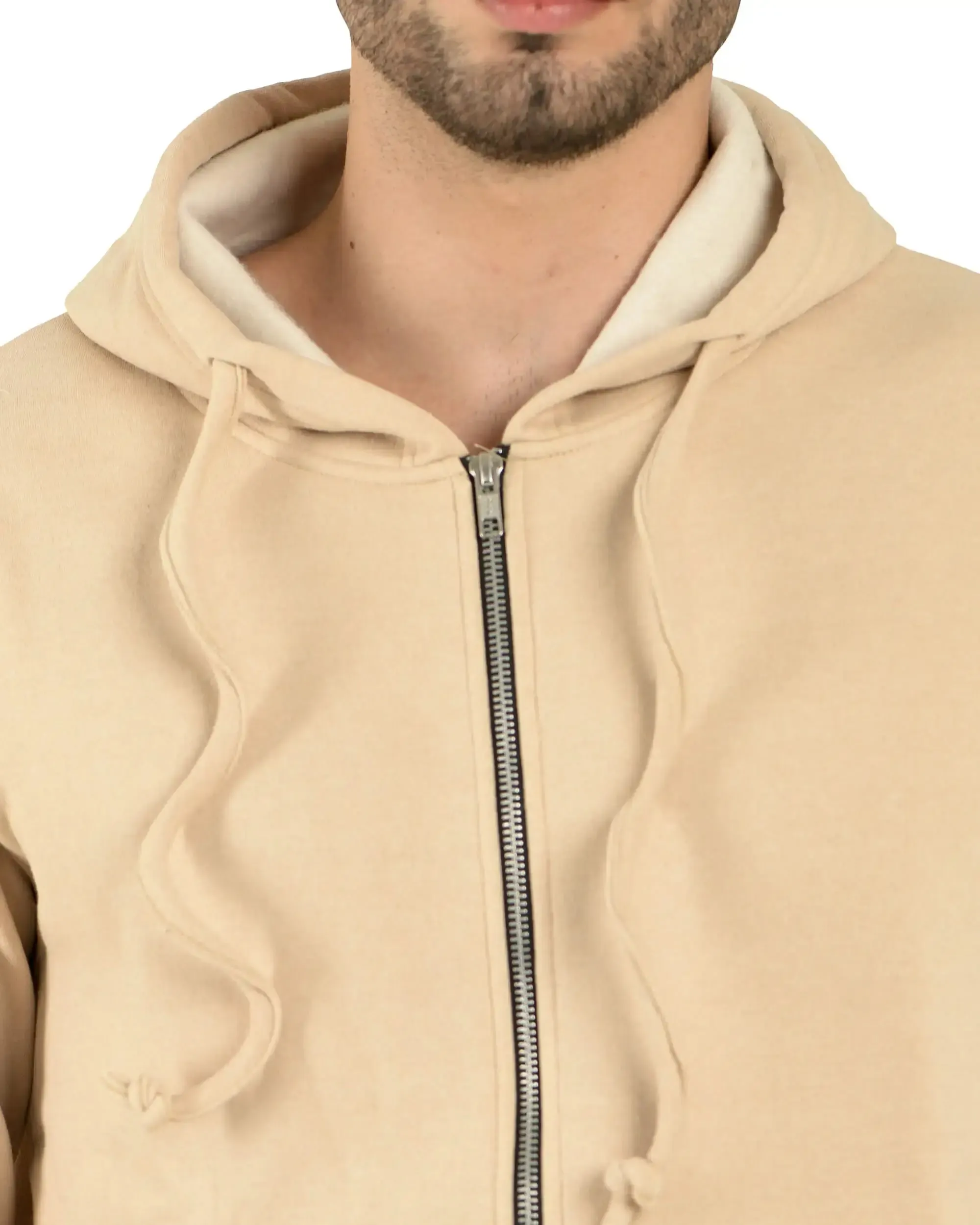 100% Recycled Zipper Hooded Jackets (Beige)