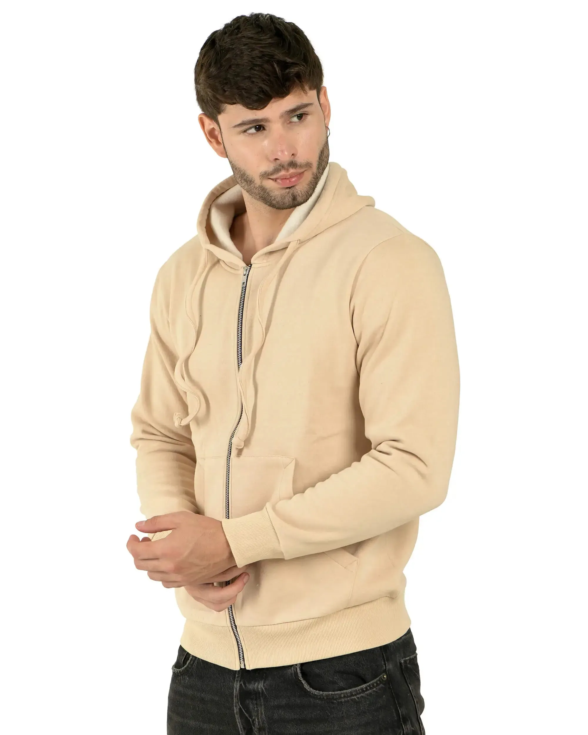 100% Recycled Zipper Hooded Jackets (Beige)