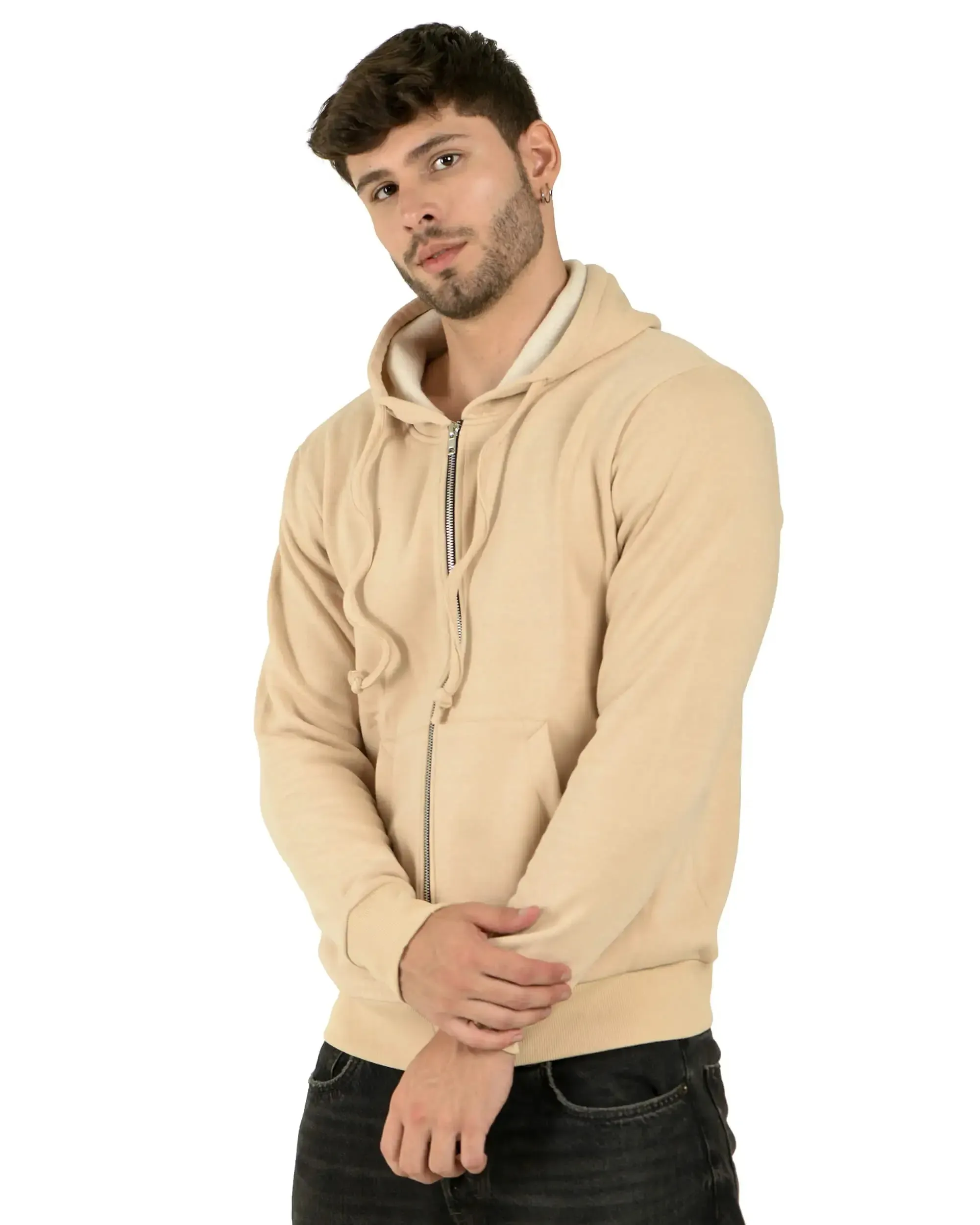 100% Recycled Zipper Hooded Jackets (Beige)