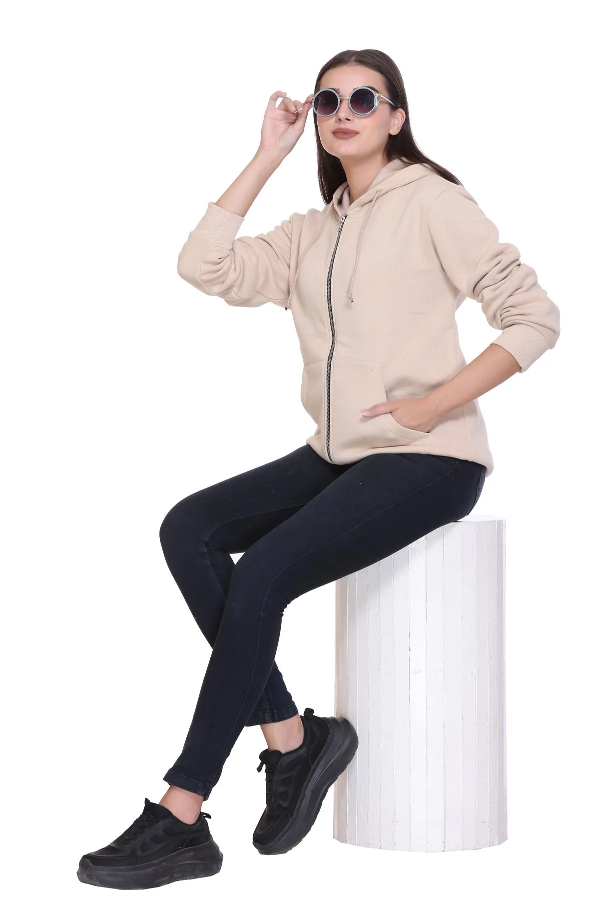 100% Recycled Zipper Hooded Jackets (Beige)