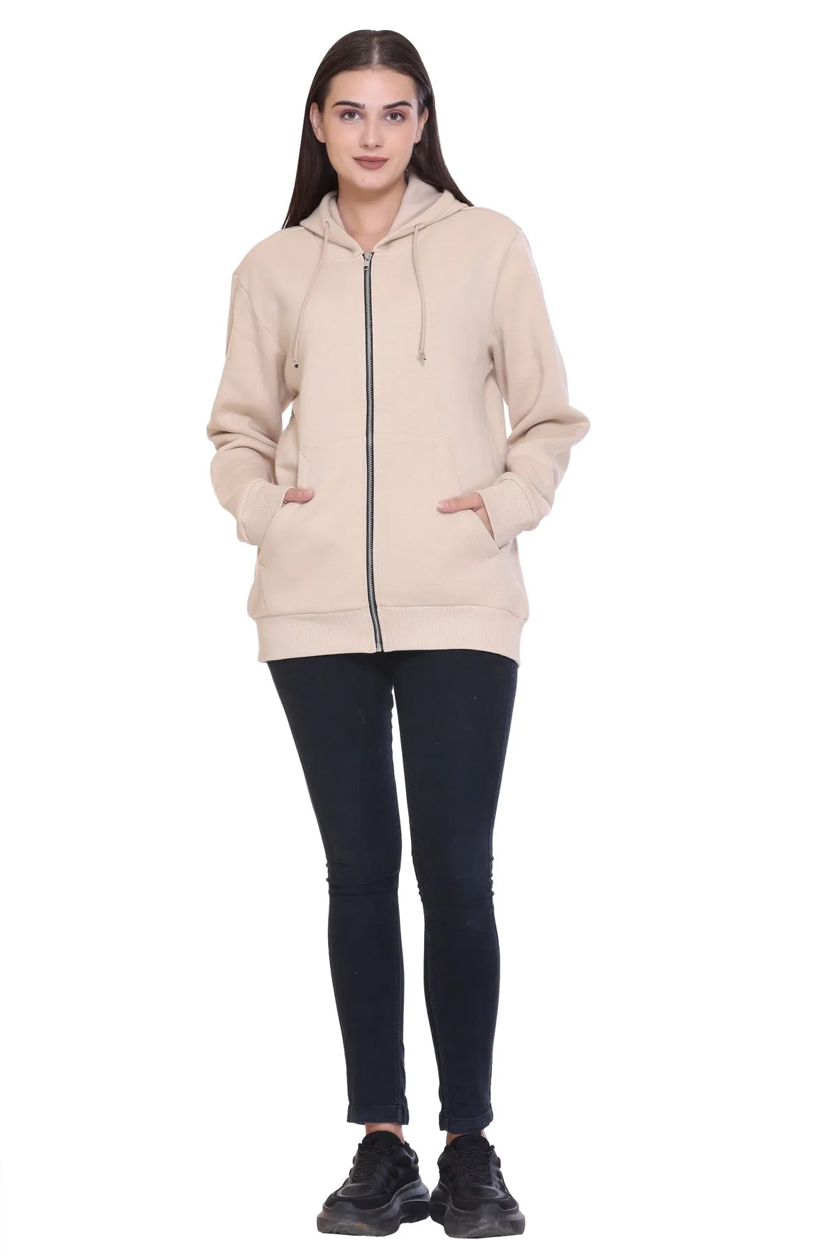 100% Recycled Zipper Hooded Jackets (Beige)