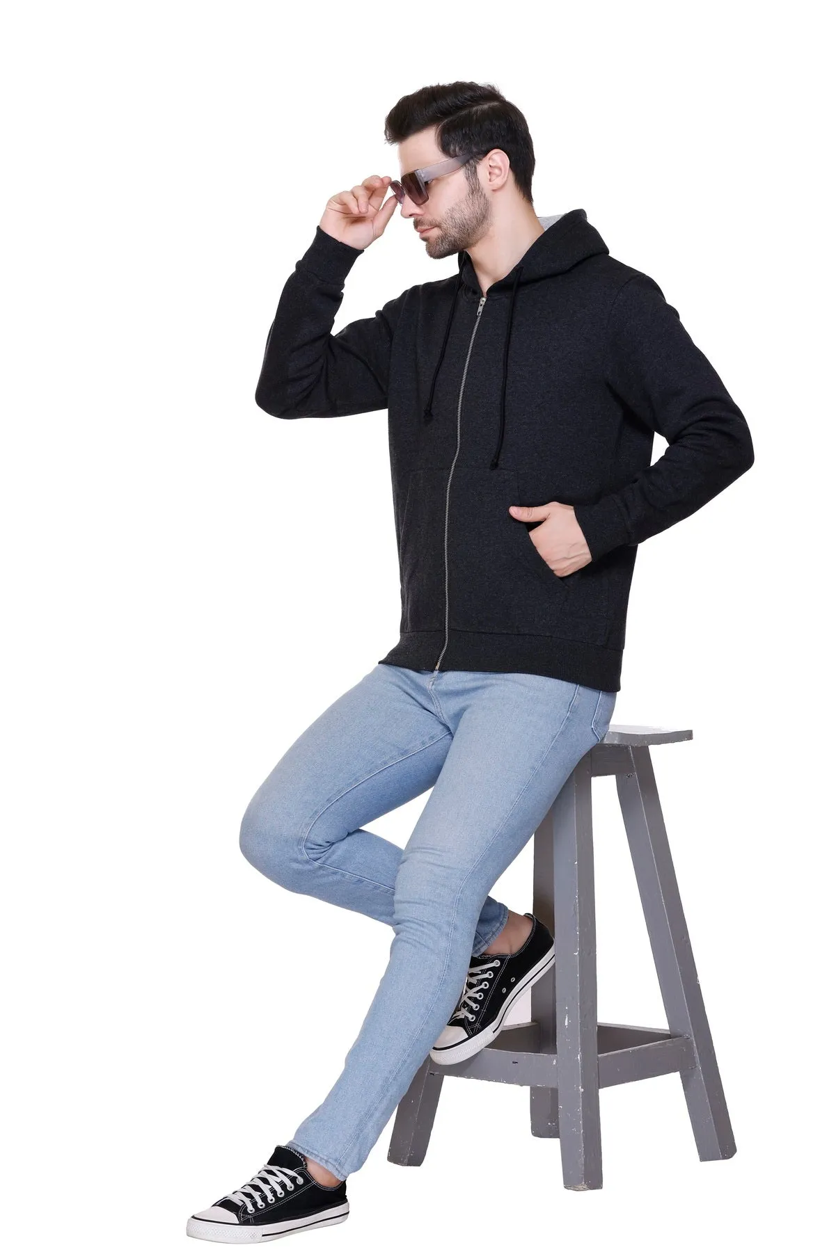 100% Recycled Zipper Hooded Jackets (Black Heather)