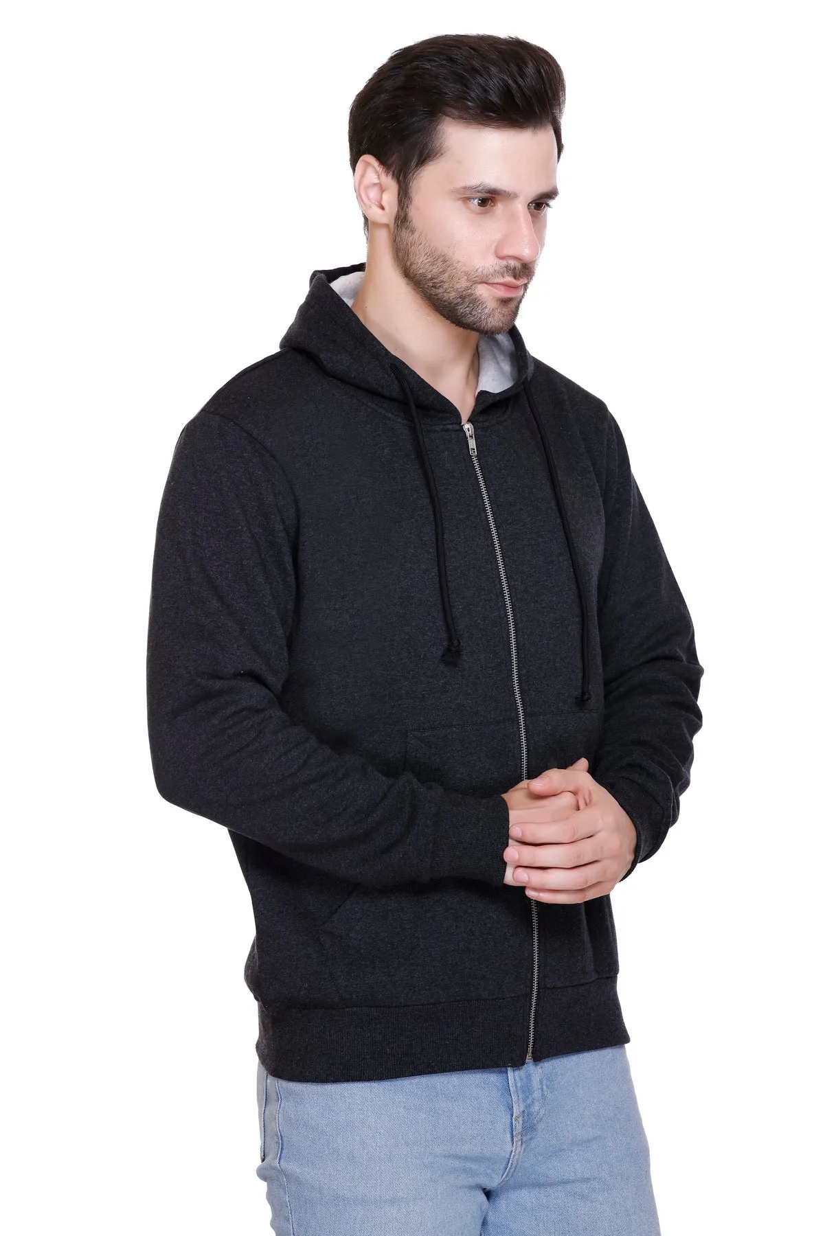 100% Recycled Zipper Hooded Jackets (Black Heather)