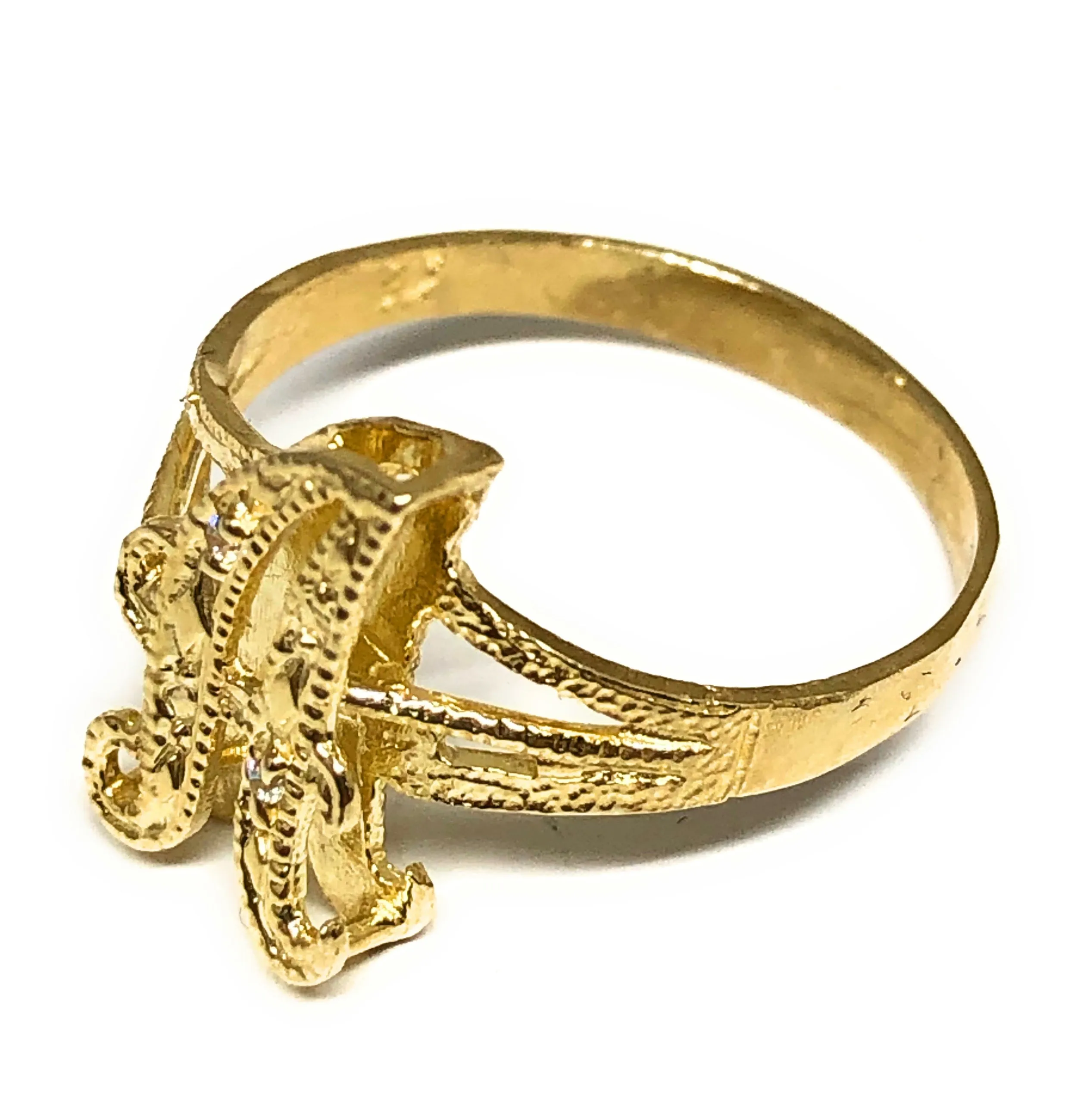 10k Solid Gold Yellow Cursive 3D Double Illusion Letter CUSTOMIZED Initial Ring