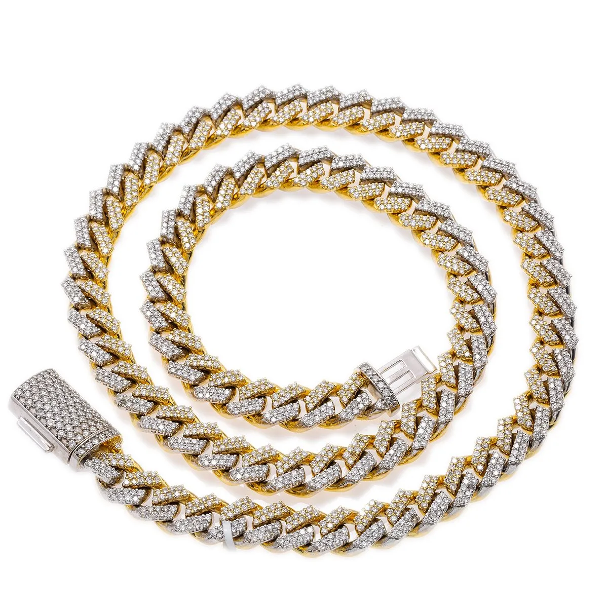 10K Two Tone Yellow and White Gold 22 Cuban Chain Prong Setting With 19.75 CT Diamonds