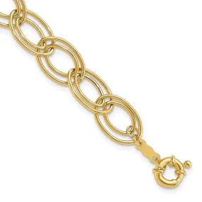 10mm 14K Yellow Gold Hollow Fancy Double Oval Chain Bracelet, 7.5 Inch