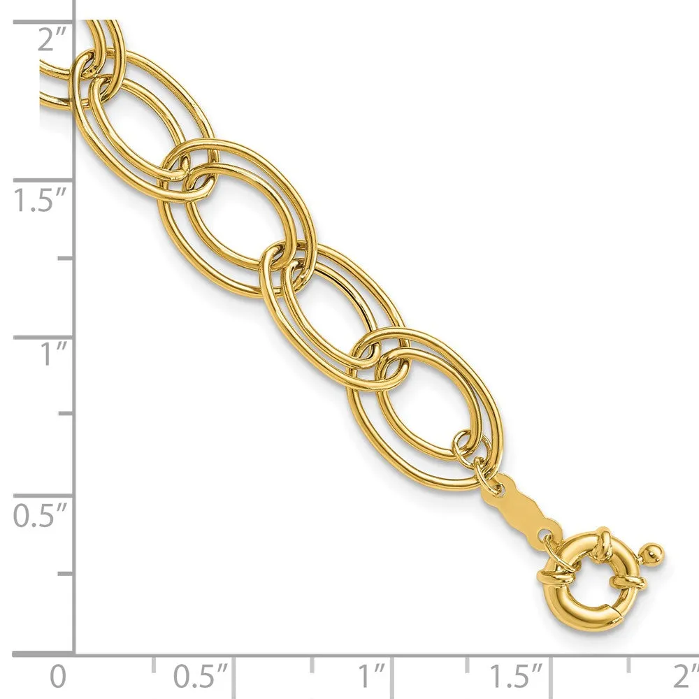 10mm 14K Yellow Gold Hollow Fancy Double Oval Chain Bracelet, 7.5 Inch