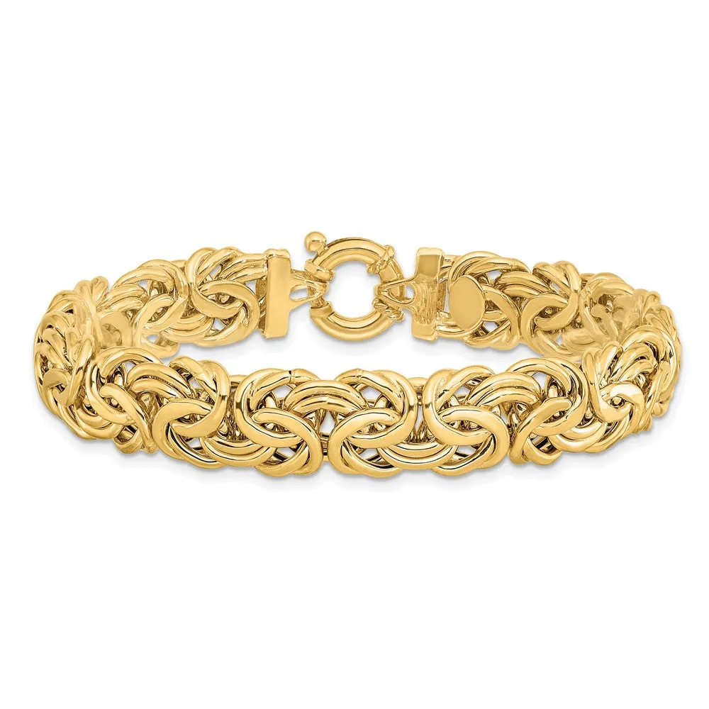 11mm 14K Yellow Gold Hollow Flat Byzantine Chain Bracelet, 7.5 Inch