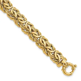 11mm 14K Yellow Gold Hollow Flat Byzantine Chain Bracelet, 7.5 Inch