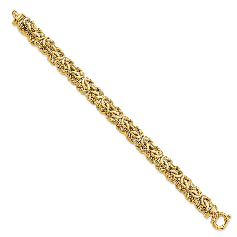 11mm 14K Yellow Gold Hollow Flat Byzantine Chain Bracelet, 7.5 Inch