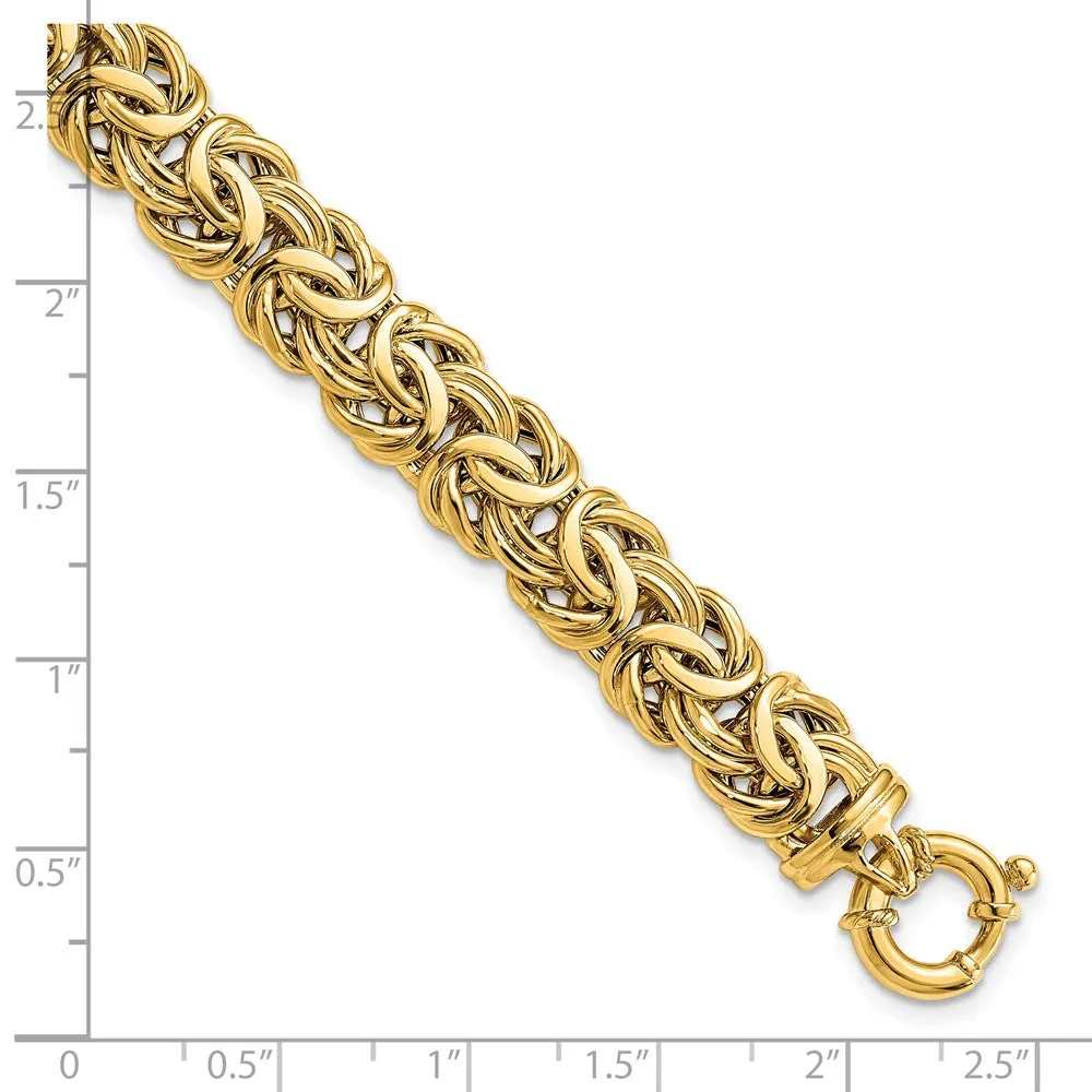 11mm 14K Yellow Gold Hollow Flat Byzantine Chain Bracelet, 7.5 Inch