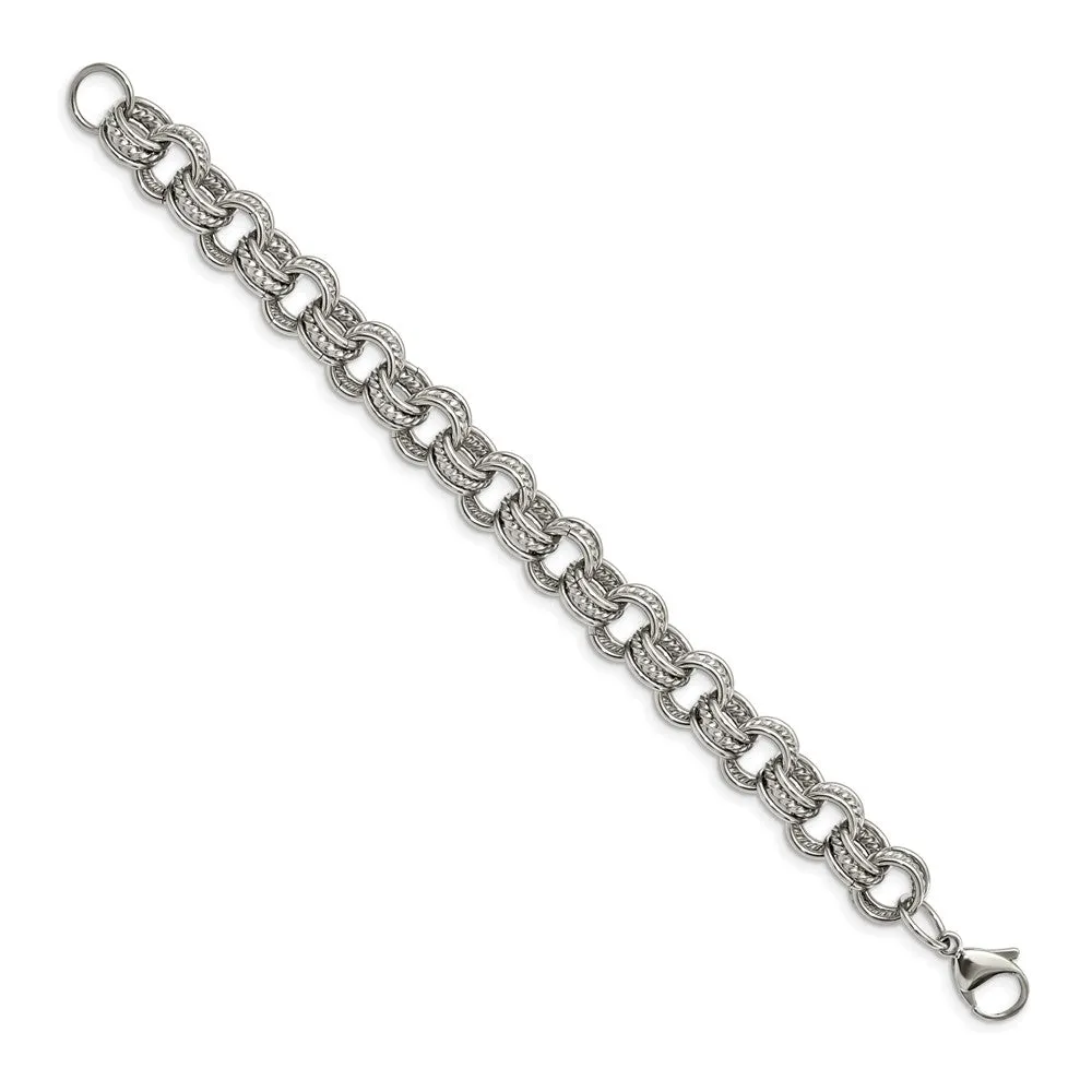 11mm Stainless Steel Fancy Triple Cable Chain Bracelet, 7.75 Inch