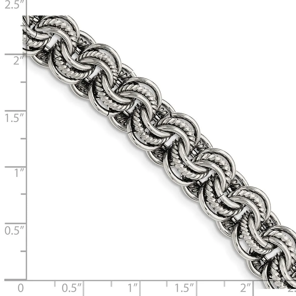 11mm Stainless Steel Fancy Triple Cable Chain Bracelet, 7.75 Inch