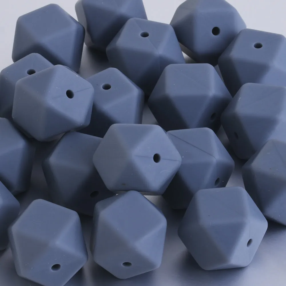 17*17*17MM Hexagon Silicone Teething Beads Sensory Beads BPA free silicone beading Food grade silicone gray 10pcs