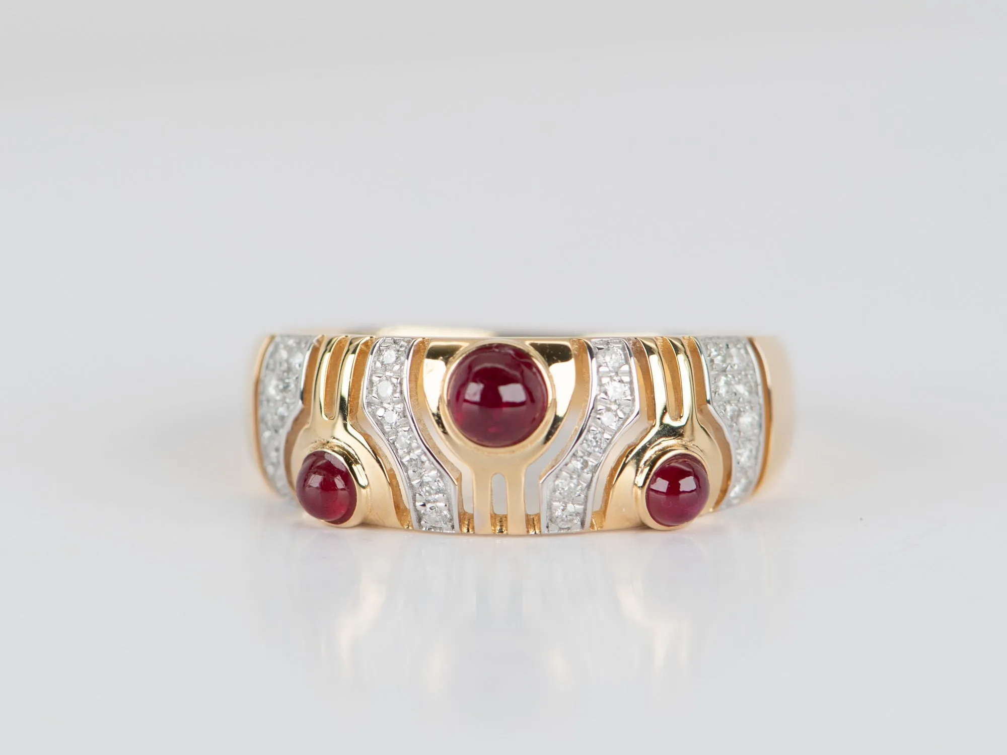 18K Gold Ruby and Diamond Wedding Band Light Weight R5072