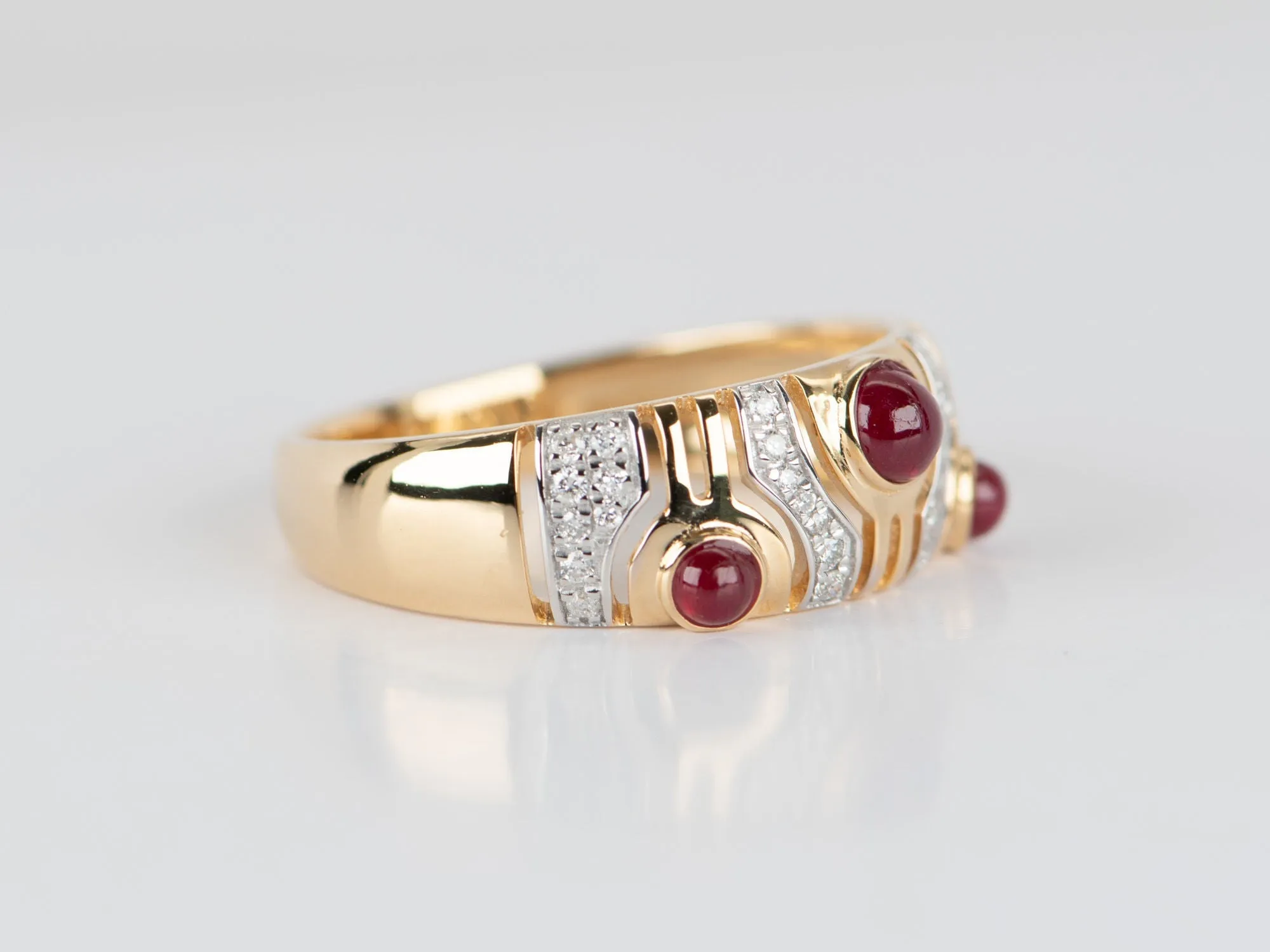 18K Gold Ruby and Diamond Wedding Band Light Weight R5072