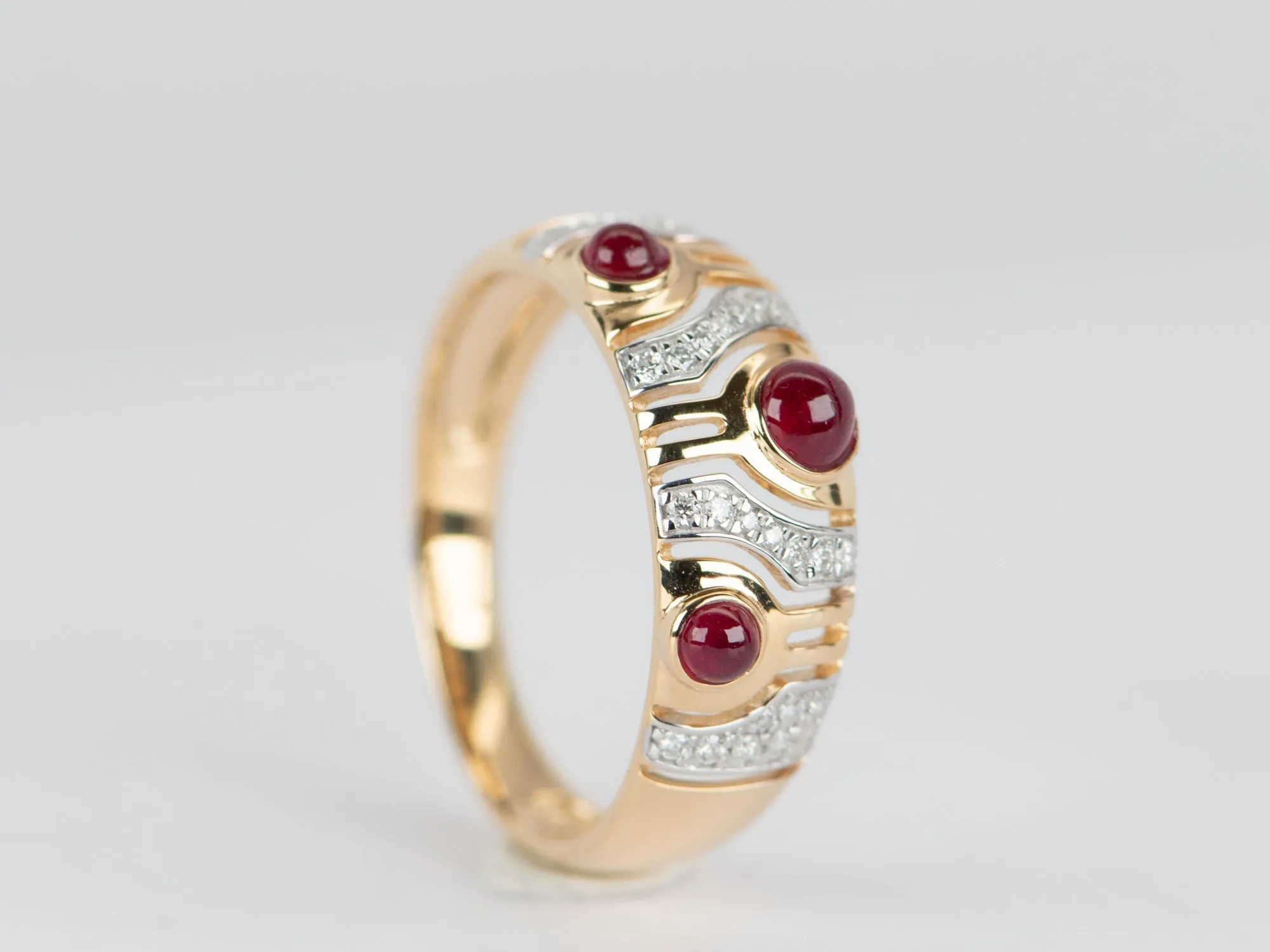 18K Gold Ruby and Diamond Wedding Band Light Weight R5072