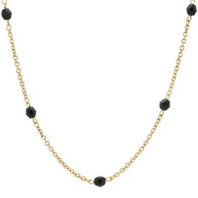 1928 Jewelry Jet Black Faceted Glass Beaded Necklace 32