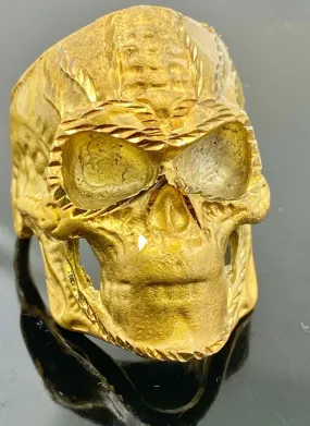 22k Ring Solid Gold ELEGANT Classic Skull Face Men Band r2491