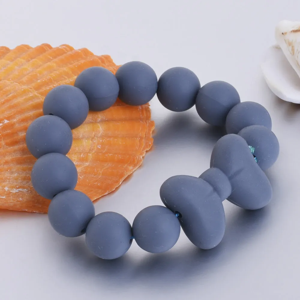 28.5*21*10.5mm Cute silicone bow beads 100% FDA food grade bead Chew Jewelry Beads DIY Teething Beads gray 10pcs