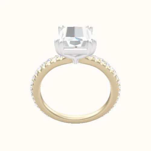 3/4 Pave Engagement Ring With Double Prongs Head