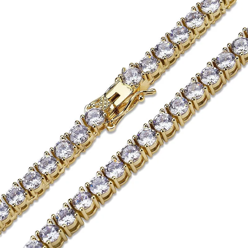 5mm Iced Out AAA Zircon 1 Row Tennis Chain Necklace Men's Hip-hop Jewelry