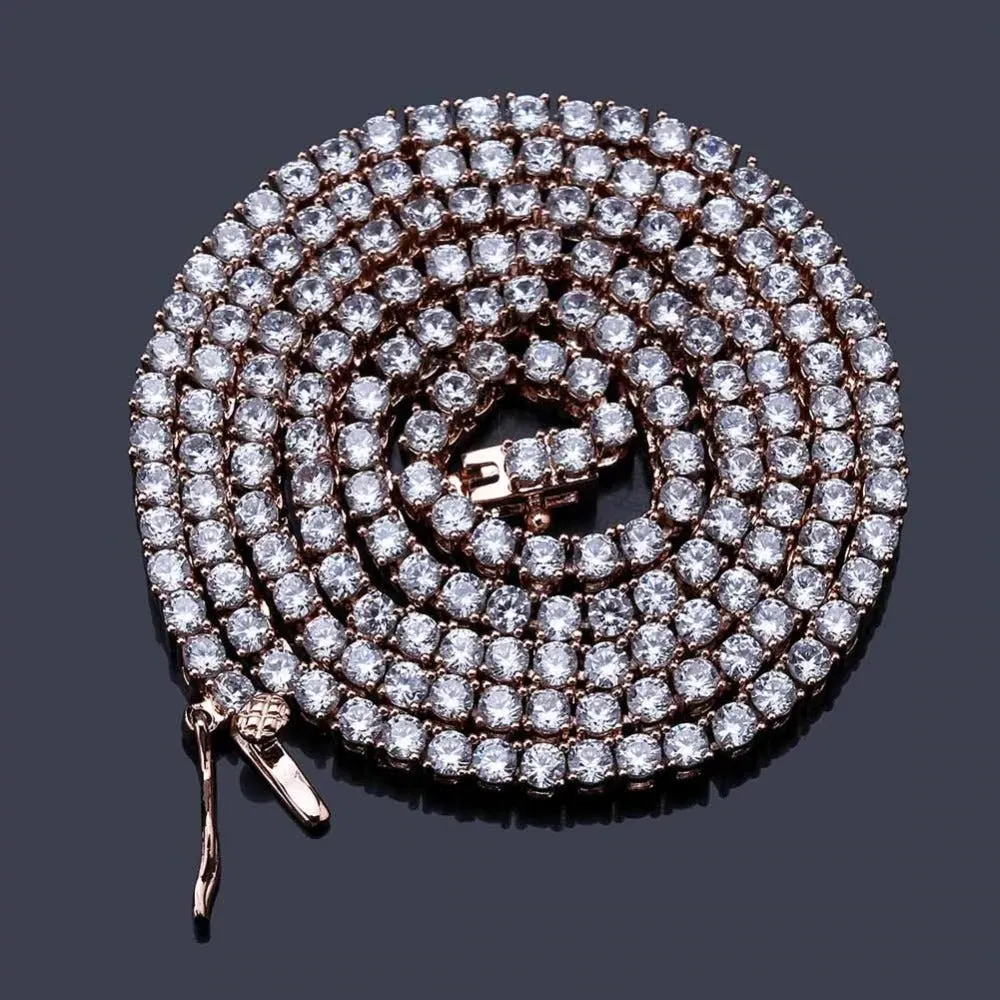 5mm Iced Out AAA Zircon 1 Row Tennis Chain Necklace Men's Hip-hop Jewelry