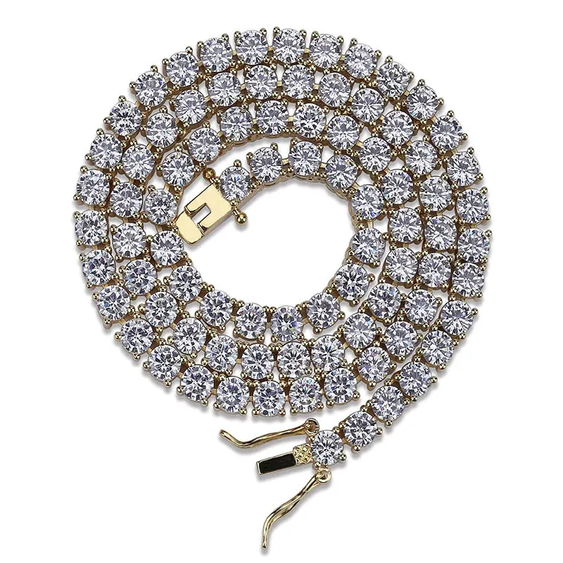 5mm Iced Out AAA Zircon 1 Row Tennis Chain Necklace Men's Hip-hop Jewelry