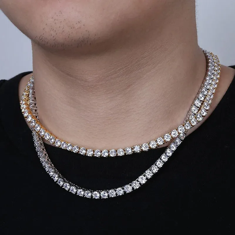 5mm Iced Out AAA Zircon 1 Row Tennis Chain Necklace Men's Hip-hop Jewelry