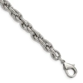 7.5mm Stainless Steel Textured Fancy Loose Rope Chain Bracelet, 8 Inch