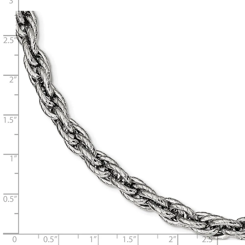 7.5mm Stainless Steel Textured Fancy Loose Rope Chain Bracelet, 8 Inch