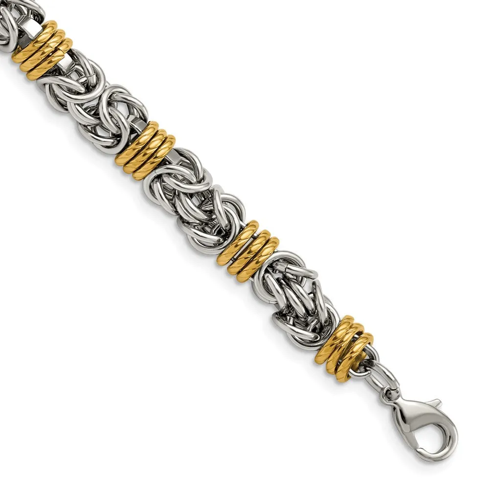 8.5mm Stainless Steel & Gold Tone Byzantine Chain Bracelet, 8.25 Inch