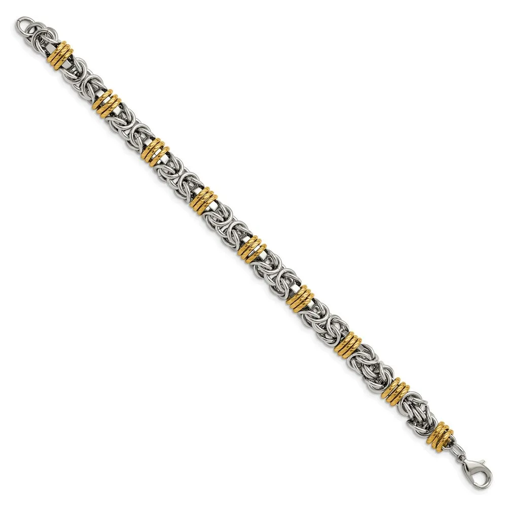 8.5mm Stainless Steel & Gold Tone Byzantine Chain Bracelet, 8.25 Inch