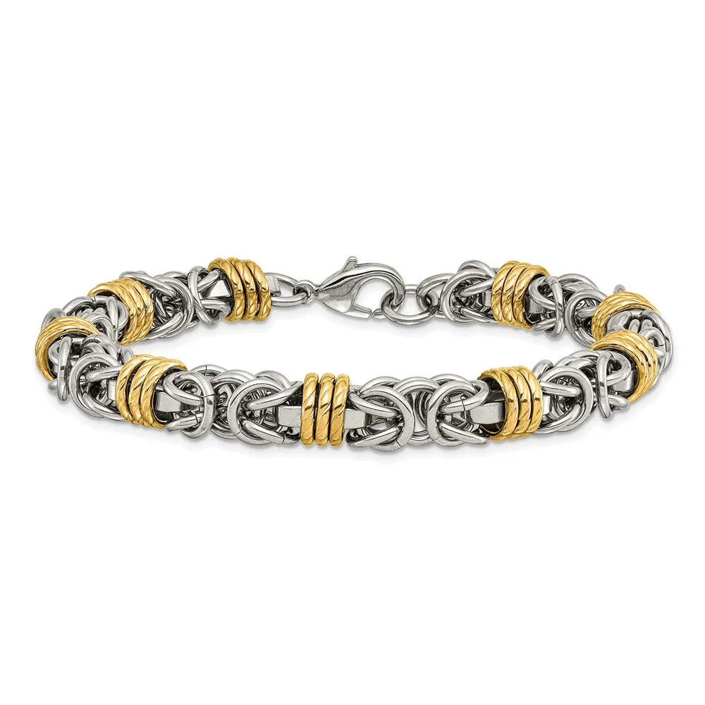 8.5mm Stainless Steel & Gold Tone Byzantine Chain Bracelet, 8.25 Inch