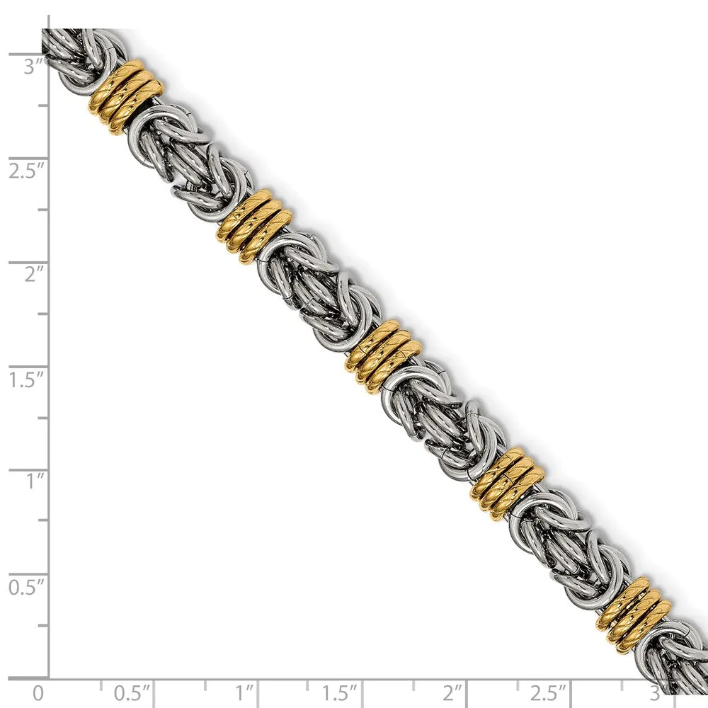 8.5mm Stainless Steel & Gold Tone Byzantine Chain Bracelet, 8.25 Inch