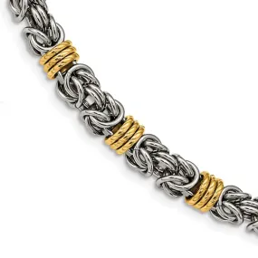 8.5mm Stainless Steel, Gold Tone Plated Byzantine Chain Necklace, 24in