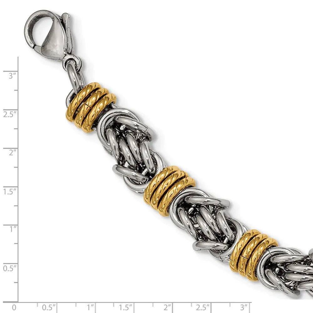 8.5mm Stainless Steel, Gold Tone Plated Byzantine Chain Necklace, 24in