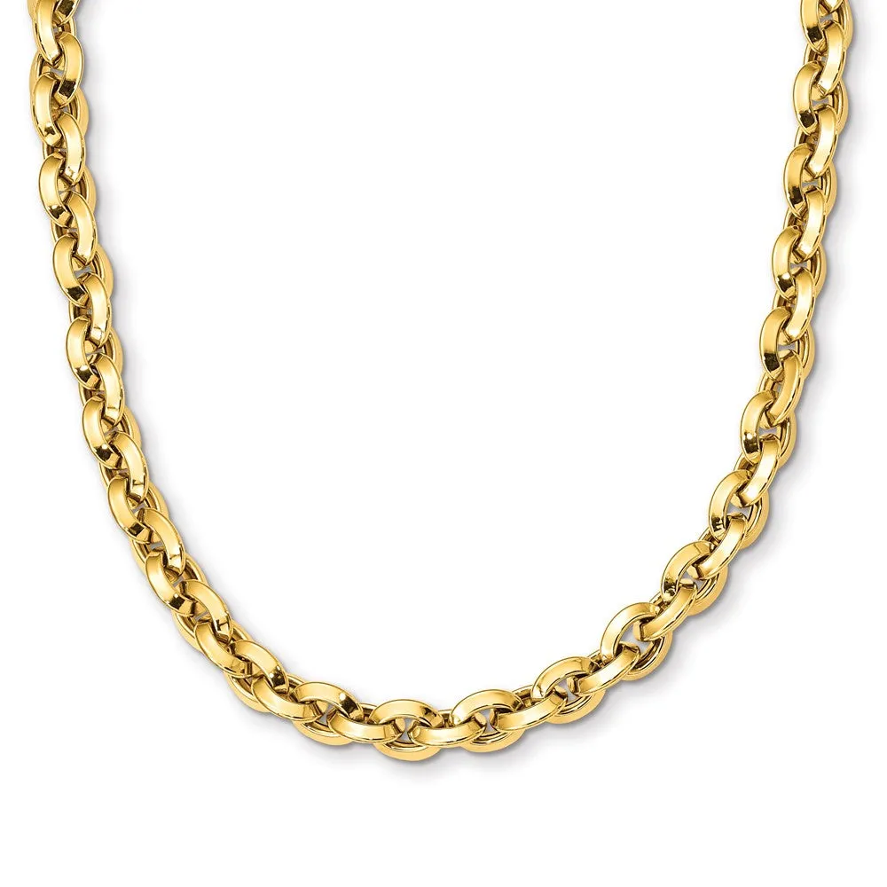 8mm 14K Yellow Gold Hollow Knife Edge Rolo Chain Necklace, 17.25 Inch