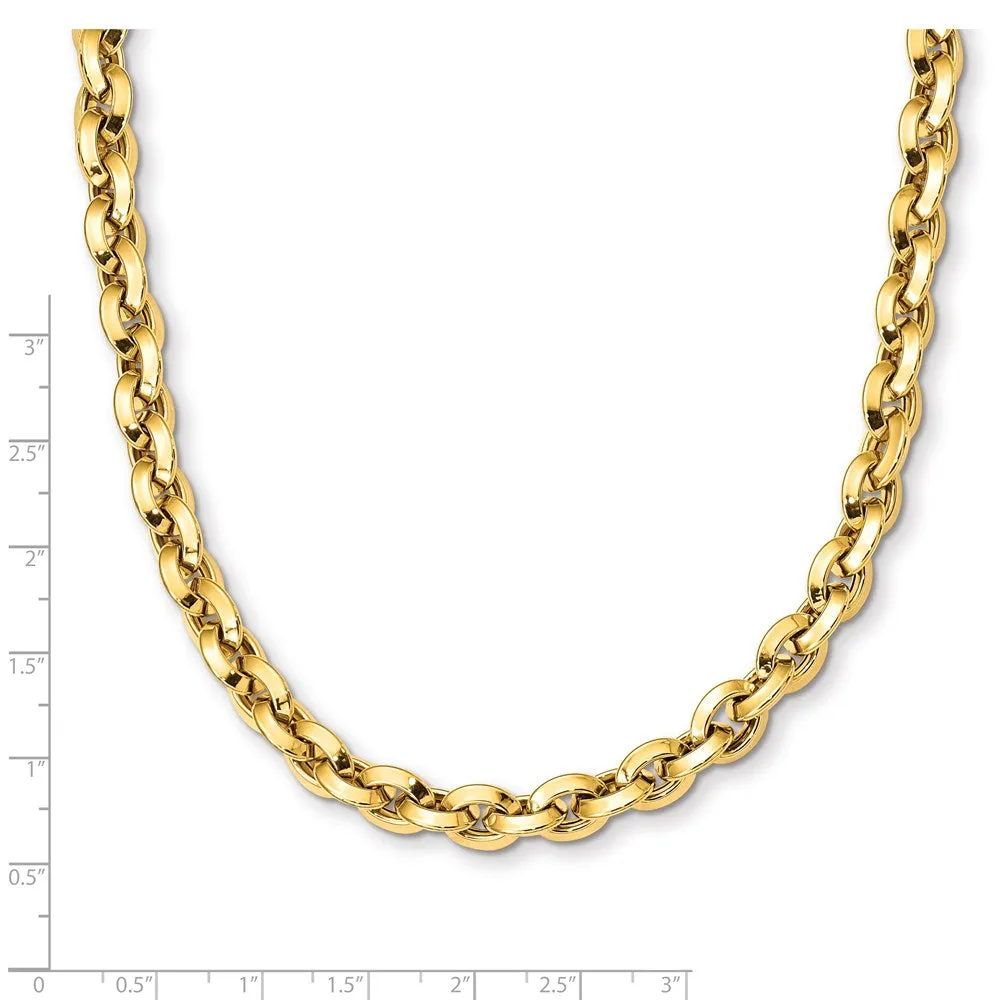 8mm 14K Yellow Gold Hollow Knife Edge Rolo Chain Necklace, 17.25 Inch