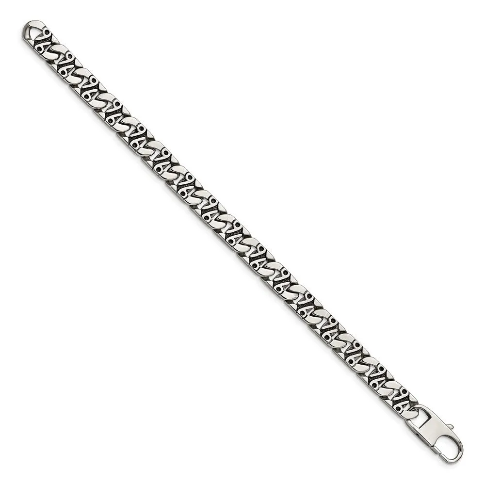 9mm Stainless Steel Fancy Number 96 Anchor Chain Bracelet, 8.75 Inch