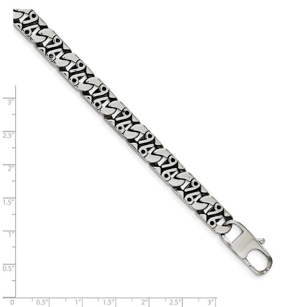 9mm Stainless Steel Fancy Number 96 Anchor Chain Bracelet, 8.75 Inch