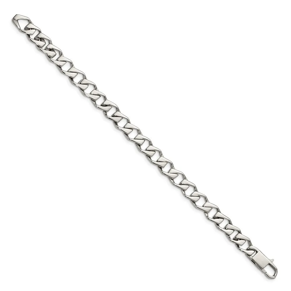 9mm Stainless Steel Polished Fancy Open Curb Chain Bracelet, 8.5 Inch